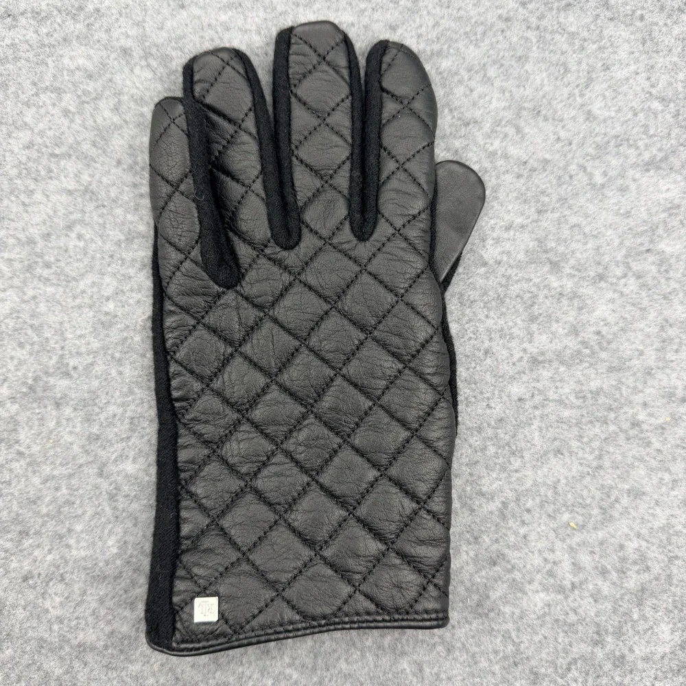 Lauren Ralph Lauren Black Quilted Leather Wool ONLY LEFT Hand Glove RLL